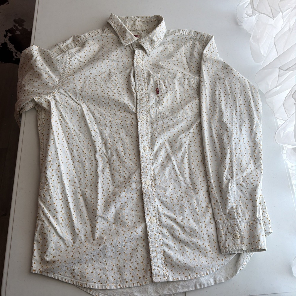 Levi's Button Down Shirt Size Large White With Geometric Design
